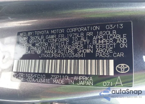 2013 Scion Xd из США, поврежденный, VIN JTKKUPB47D1034841